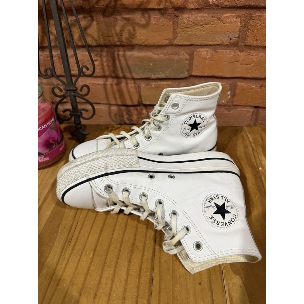 Converse All Star Women's 6.5 Platform Hi LEATHER White Black 561676C Blanks